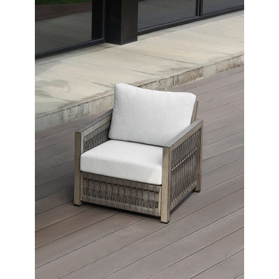 Chaise de patio SeeHill, chaise d'extérieur en aluminium avec coussins lavables épais, fauteuil de terrasse en tissu tissé avec fauteuil, meubles de patio à assise profonde pour jardin, porche, balcon, chêne gris
