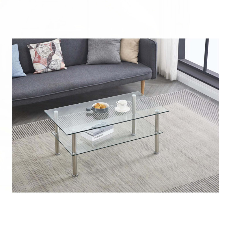 Table basse avec plateau en verre transparent