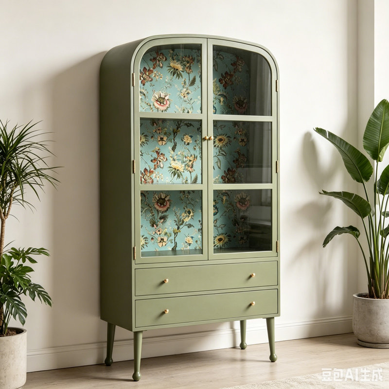 Rustic Arc Shaped Top Solid Wood Dining Hutch