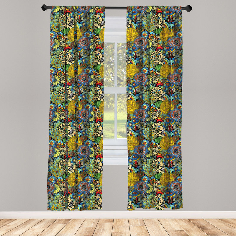  Garden Art Floral Semi-Sheer Rod Pocket Curtain Panels, 28" W x 84" L