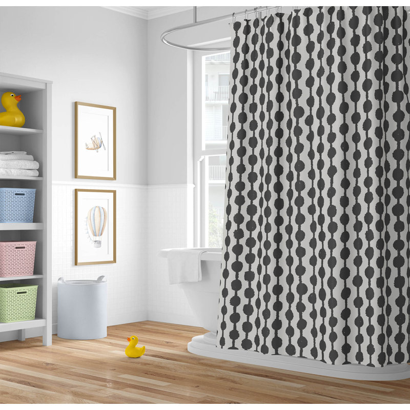 Dot Tied Ultra-Thin Lightweight Shower Curtain, Ivory/Charcoal Dots