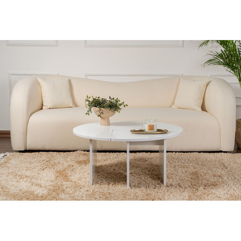 Modern Round Coffee Table, Natural White, Ø35.4 inches x 16.1 inches | 100% Melamine Coated Particle Board, Thickness: 0.7 inches | Stylish & Durable Design for Living Room or Lounge, Elegant Home Décor
