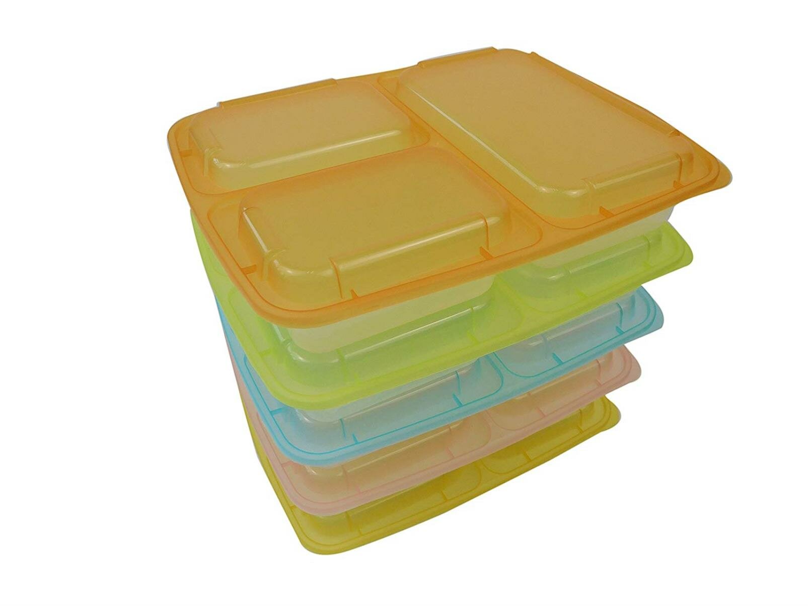 Table To Go 50-Pack Bento Lunch Boxes with Lids (3 Compartment/ 36 oz), Microwaveable, Dishwasher & Freezer Safe Meal Prep Containers, Reusable  Dish Set for Prepping (Multicolor Lids)