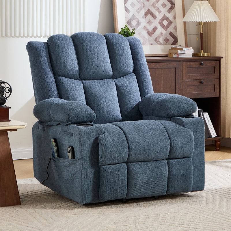 38.19" Wide Modern Power Lift Massage & Heating Recliner Chair With Cupholders & Side Pockets, Ideal For Elderly, Blue