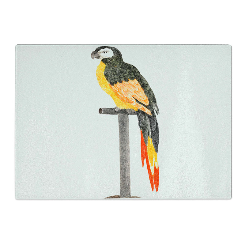Tempered Glass a Perched Parrot Chopping Board, 39 cm W x 28.5 cm L