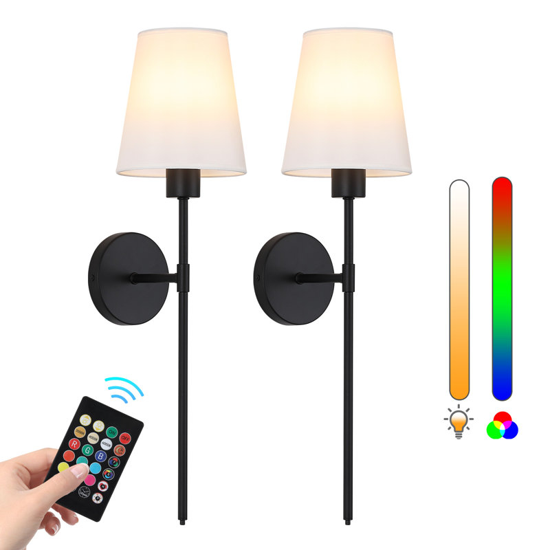 Rechargeable Remote-Control 3-Color Temp Wall Sconces (2-Pack), Matte Black