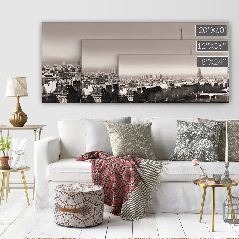 «Paris View Triptych», reproduction sur toile, H 12 po x l 36 po x P 1,5 po