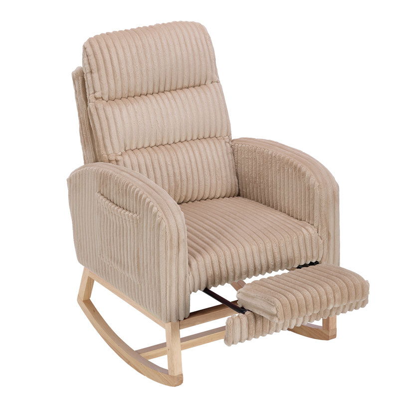Fauteuil à bascule pour chambre d'enfant avec repose-pieds, fauteuil à bascule rembourré, dossier haut, tissu sherpa doux, mouvement de bascule fluide, capacité de charge de 159 kg