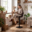 Swivel Bar Stools Modern Faux Leather Upholstered Counter Stools for Kitchen Island, Adjustable Height Stools with Footrest for Home Bar-1925932795