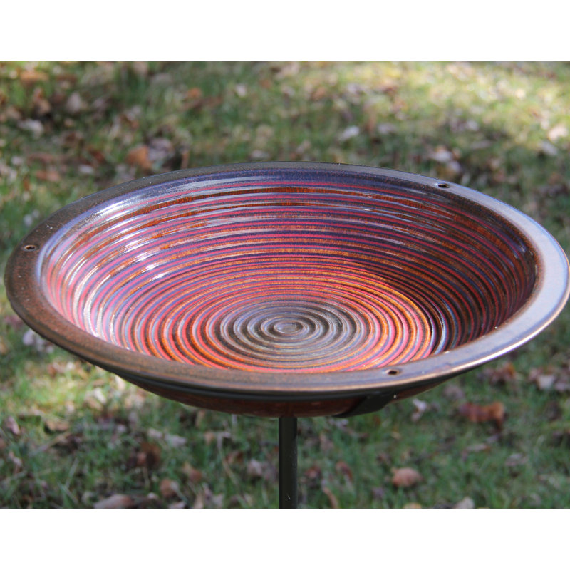 Avian Ceramic Stake Birdbath, Rustic Red