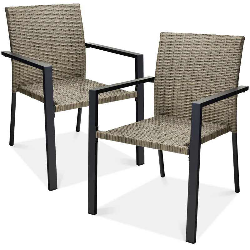 Set Of 2 Stackable Wicker Chairs, Taupe