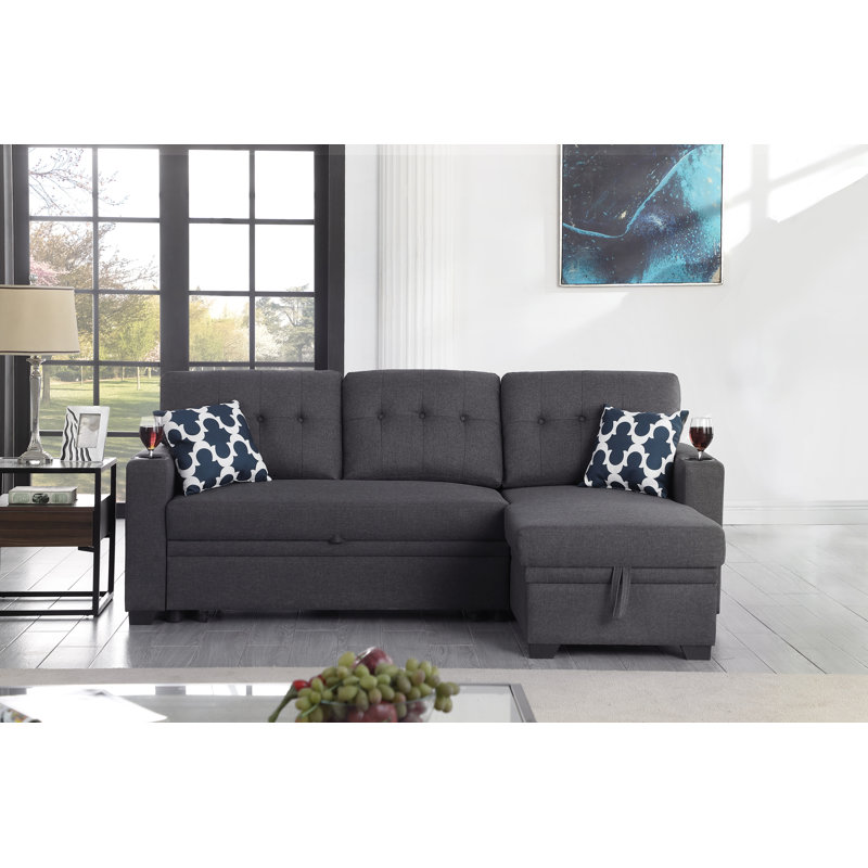 Upholstered L-Shaped Sectional Reversible, Black Polyester Blend