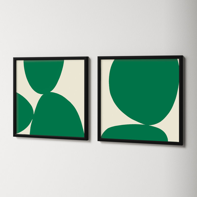 Green Ink. Set Of 2 by Lee Lessem, Black Framed, 16" H x 16" W x 1.25" D