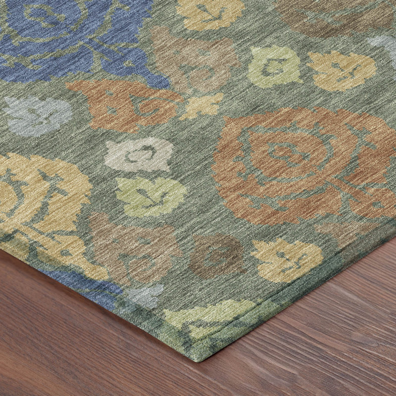 Machine Washable Indoor/Outdoor Chantille ACN2460 Damask Rug, Basil, 3' x 5'