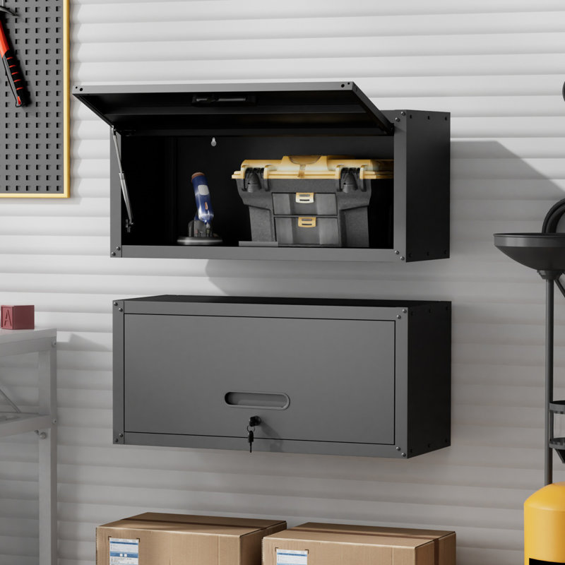 Heavy-Duty 29.5" Steel Garage Wall Cabinet with Secure Lock – Rust-Resistant Storage Organizer for Tools & Workshop, Black