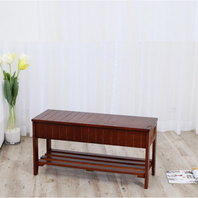 Cherry Finish Solid Wood Shoe Bench For Entryway With Storage - 35.5"l X 13"w 18"h Construction In And Practical 35.5" 13" 18" Strong Attractive