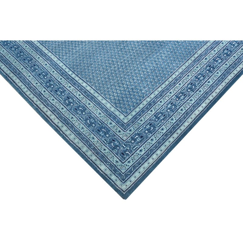 Hand Knotted Geometric Area Rug in Blue/White