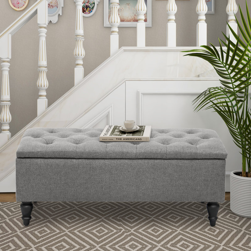 Balcom Upholstered Flip Top Storage Bench with Solid Wood Legs, Grey, 17" H x 37.8" W x 17" D
