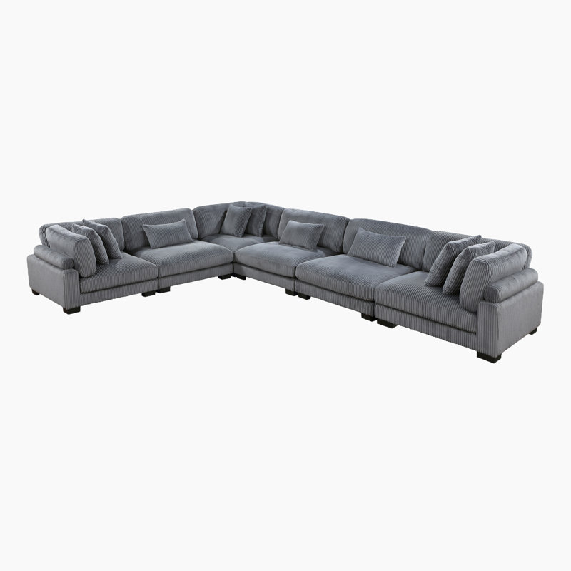 Canapé d'angle modulaire moderne en velours côtelé Brinsley 6 pièces 135 po avec ressorts ensachés, dossiers réglables et 9 coussins