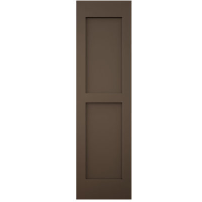 Volets extérieurs Americraft à deux panneaux plats égaux en bois véritable (par paire), avec capuchons de volets en aluminium, raisin brun, 15 po L x 84 po H