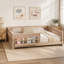 Lit plateforme en bois pleine grandeur avec garde-corps et tablettes de rangement, naturel-1225967376