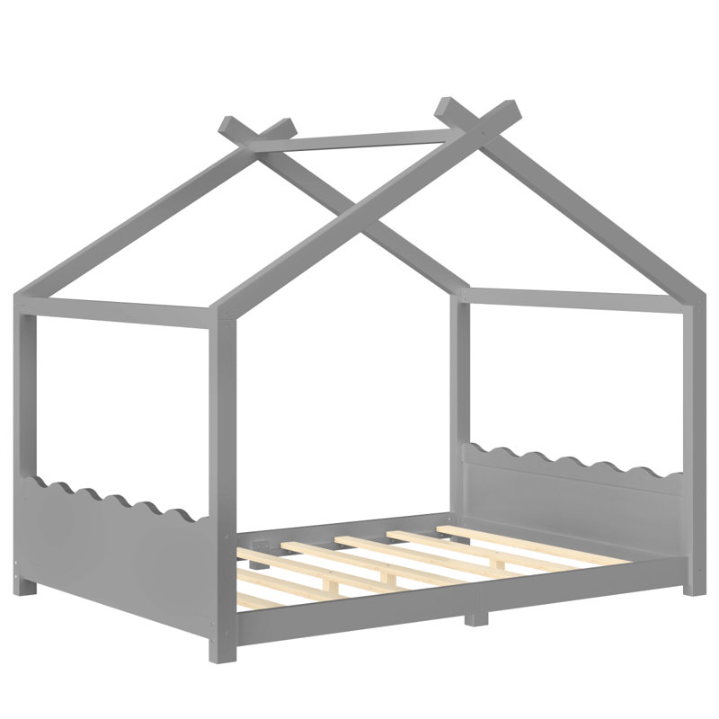 Lit double sur pied avec lattes de soutien, structure de lit en bois massif pour enfants, sans sommier ni structure d'ouverture, gris
