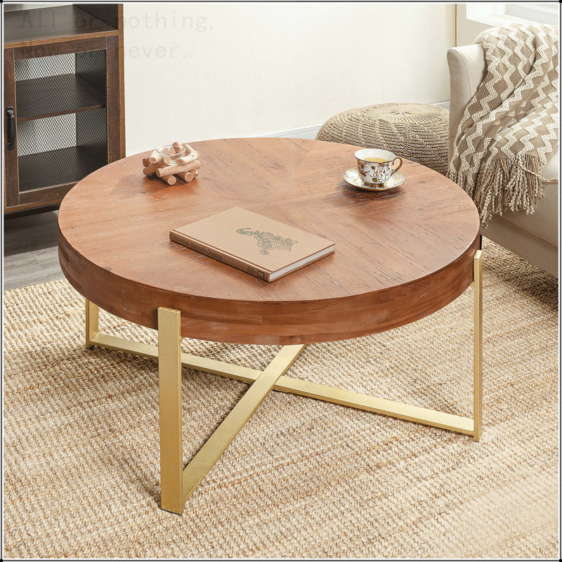 Table basse ronde moderne avec pieds croisés, L 33,76 po, Or