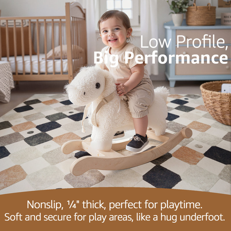 Colorful Diamond for Kids Washable Non-slip Rug, Rectangle 3' x 5', Marble on Cream