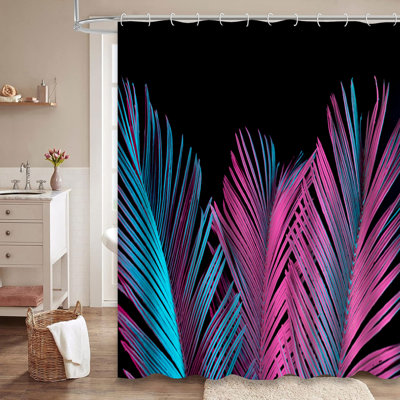 Tropical Palm Leaves Vibrant Gradient Art Shower Curtain with 12 Hooks