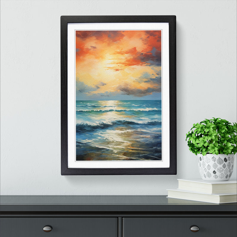 Seascape Tachisme No.2 - Single Picture Frame Print on Wood, 34cm H x 25cm W x 2cm D, Black