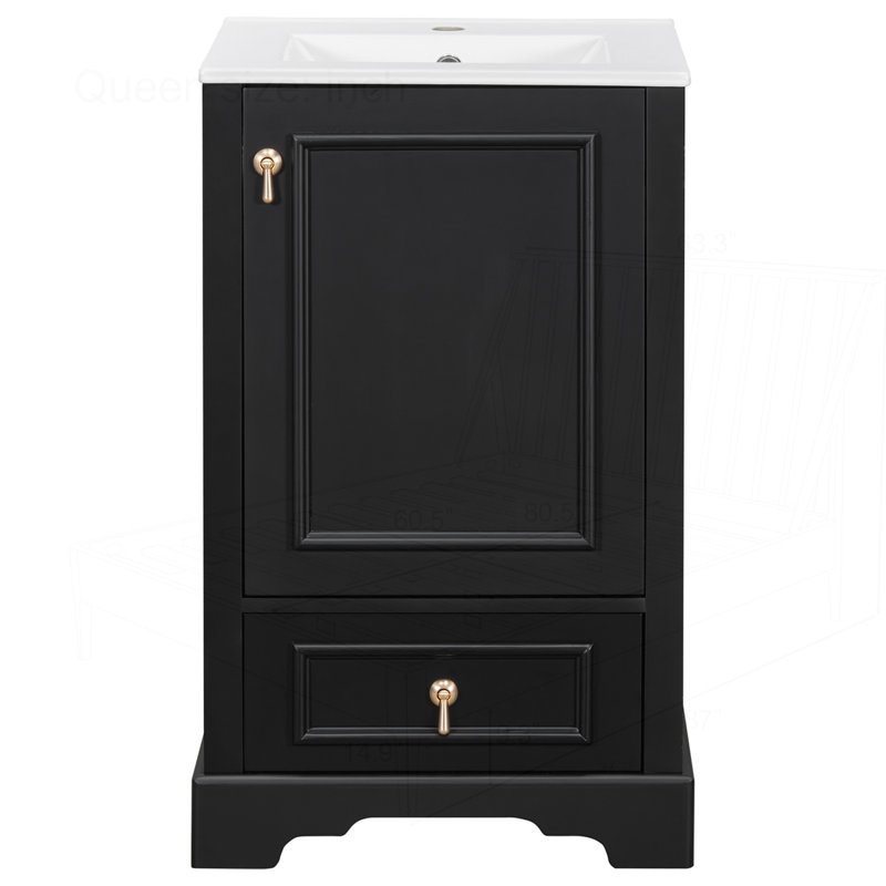 Meuble-lavabo 20 po avec lavabo en céramique, Noir