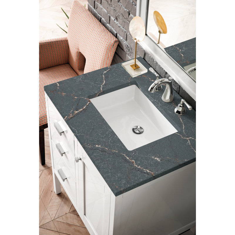 Addison 30'' Single Bathroom Vanity with Engineered Quartz Top, Glossy White, Parisien Bleu, 8" Widespread