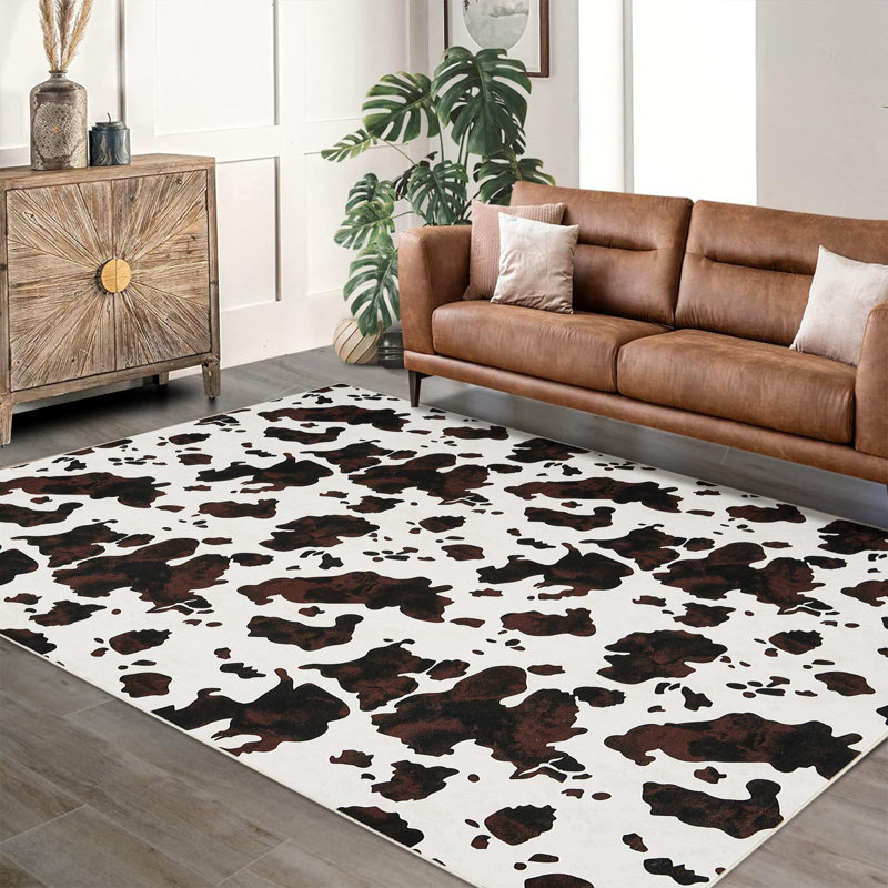 Tapis lavable Western Cow pour tapis de salon, Rectangle 9 pi x 12 pi