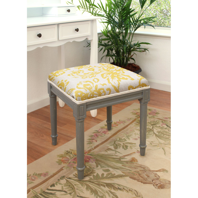 Tabouret de coiffeuse en lin Camey, Noyers, Jaune moutarde
