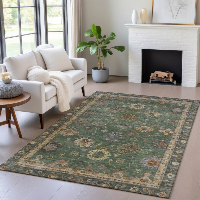 Tapis intérieur / extérieur lavable à la machine Xhevrie, Rectangulaire 8 pi x 10 pi