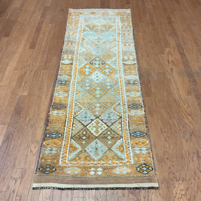 Garduno Geometric Hand Knotted Runner 3' x 9' Wool Area Rug in Orange