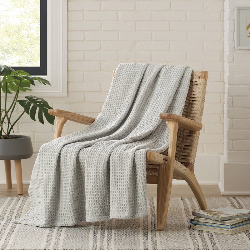 Couverture en coton Waffle Weave, Gris clair, Jeté