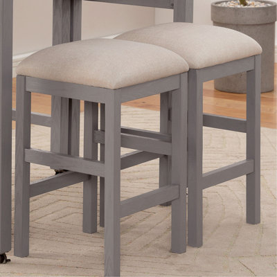 Tabourets de salle à manger gris, recouverts de tissu beige, ensemble de 2, style transitionnel, avec assise.