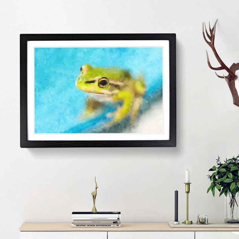 Green Frog - Picture Frame Graphic Art Print, 62cm H x 87cm W x 2cm D, Black Framed