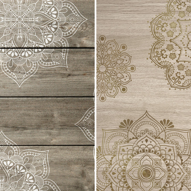 6 Ft. Tall Double Sided Mandala On Oak Canvas Room Divider, 6ft Tall