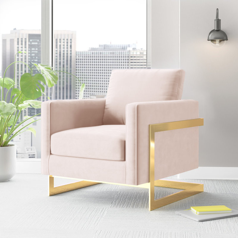 Fauteuil d'appoint en tissu Posse, Polyester rose, Or