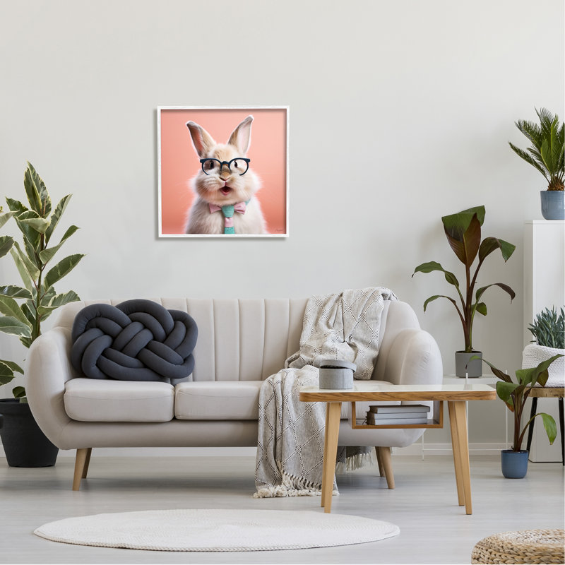 Az-124-Lapin encadré dans des verres encadrés sur bois par Roozbeh, Giclée encadrée blanc bord de mer