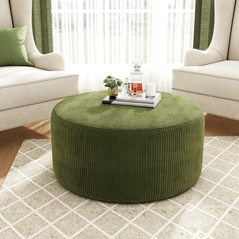 Canapé rond rembourré en velours côtelé, couleur olive, siège confortable en mousse haute densité, 77 cm de profondeur et 41,6 cm de hauteur, idéal comme table d'appoint. Ressorts ensachés pour un confort optimal, 77,5 cm de largeur, parfait pour se détendre à la maison.