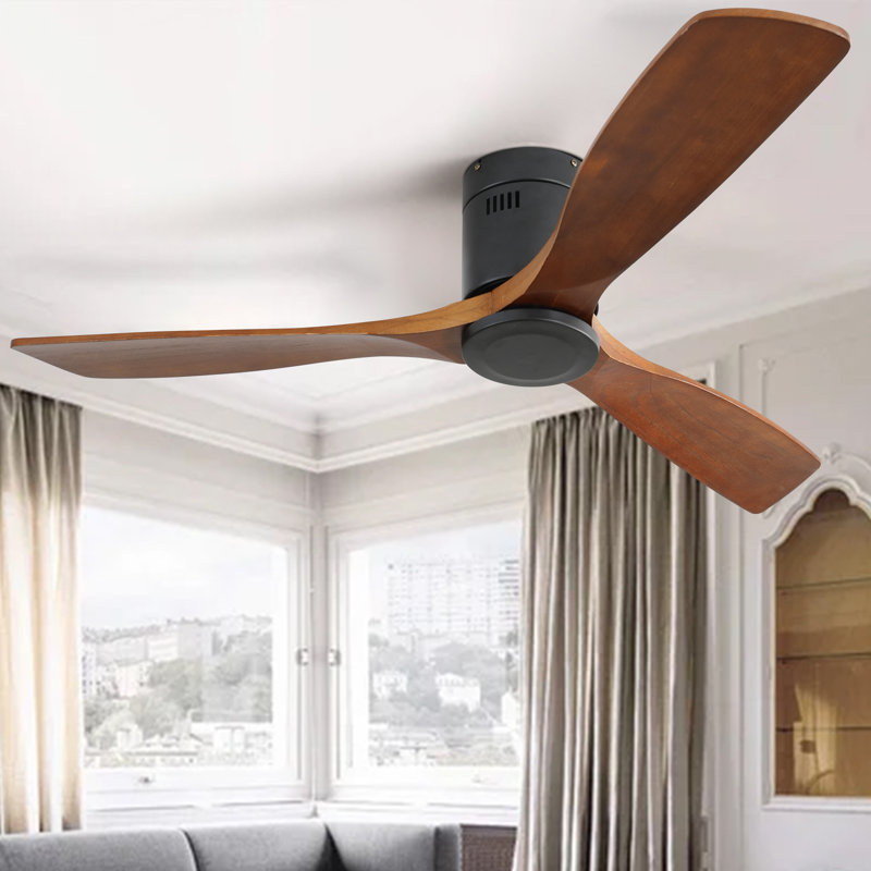 Nicola 52'' 3-Blade Ceiling Fan With Remote Control, Matte Black/Brown Blades