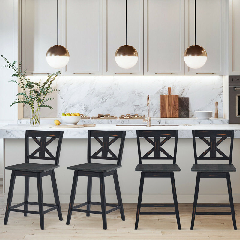 Luvine Swivel Solid Wood Counter Stool, Counter Stool (24” Seat Height), Black