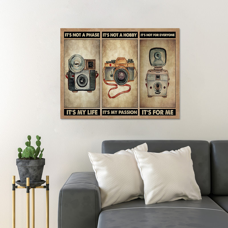 3 types de caméra, impression sur toile tendue, H 11 po x l 14 po x P 2 po
