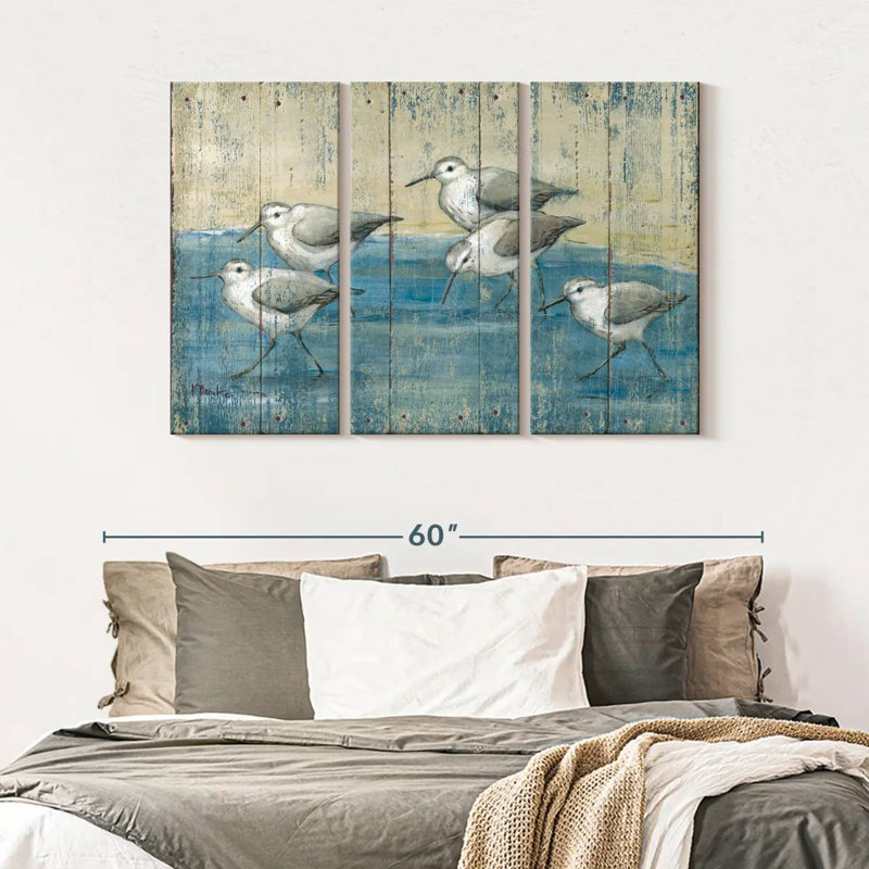 «Sandpipers Oil Distress», 3 pièces sur toile, H 32 po x l 50 po x P 1,25 po