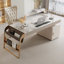 Bureau beige et blanc + pierre frittée rectangulaire dorée + bois manufacturé + bureau en acier inoxydable avec 5 tiroirs-244002107-244002106