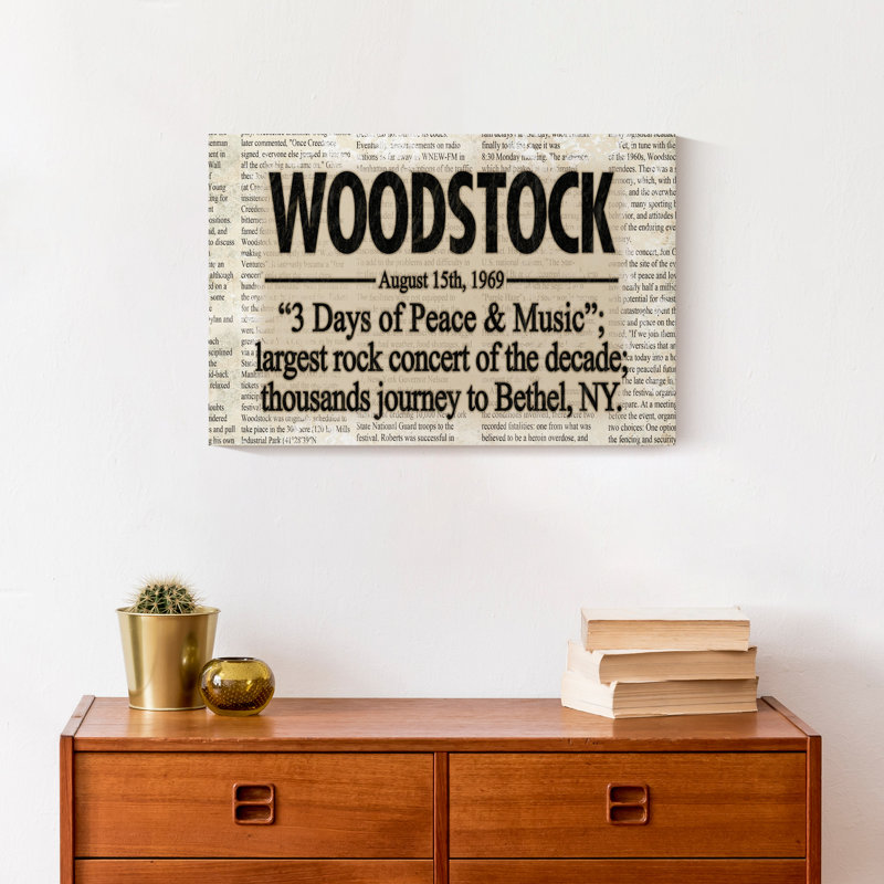 «Woodstock Headline» sur toile, H 12 po x l 18 po x P 1,25 po