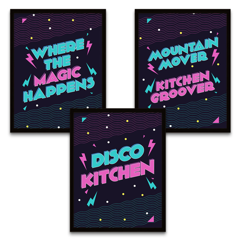 Disco Kitchen Where Magic Happens - 3 Piece Print Set